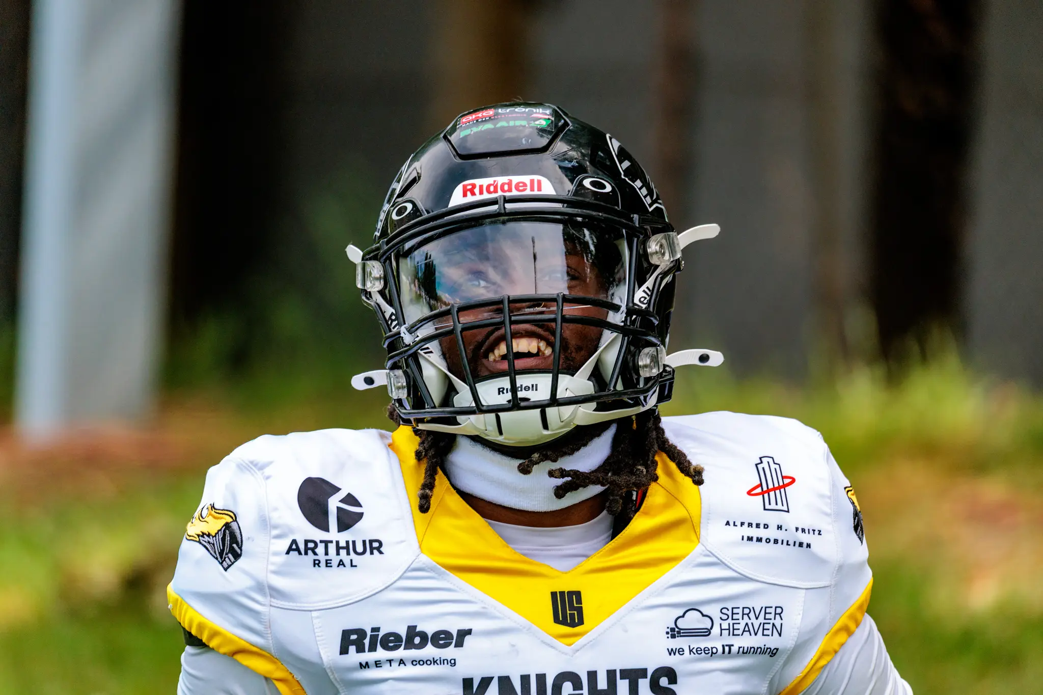 Ein Spieler der Vienna Knights zeigt Emotionen während des AFL-Spiels gegen die Danube Dragons